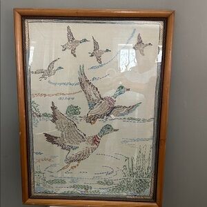 Antique Framed Hand Embroidered Duck Artwork Mudded by T.Eatonc Canada